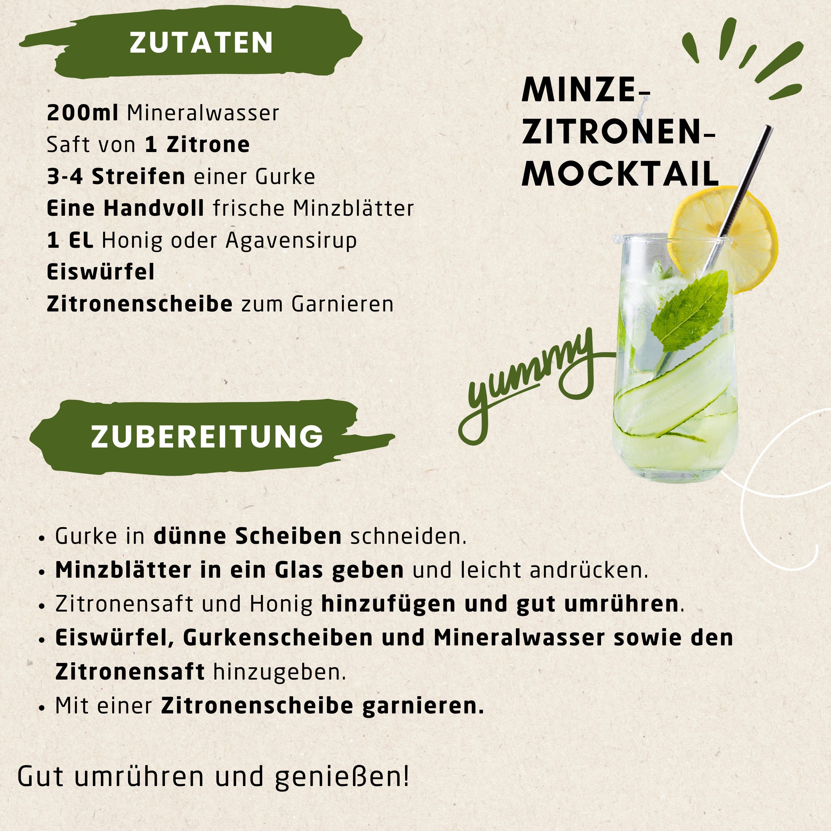 Mocktail mit Zitrone und Minze