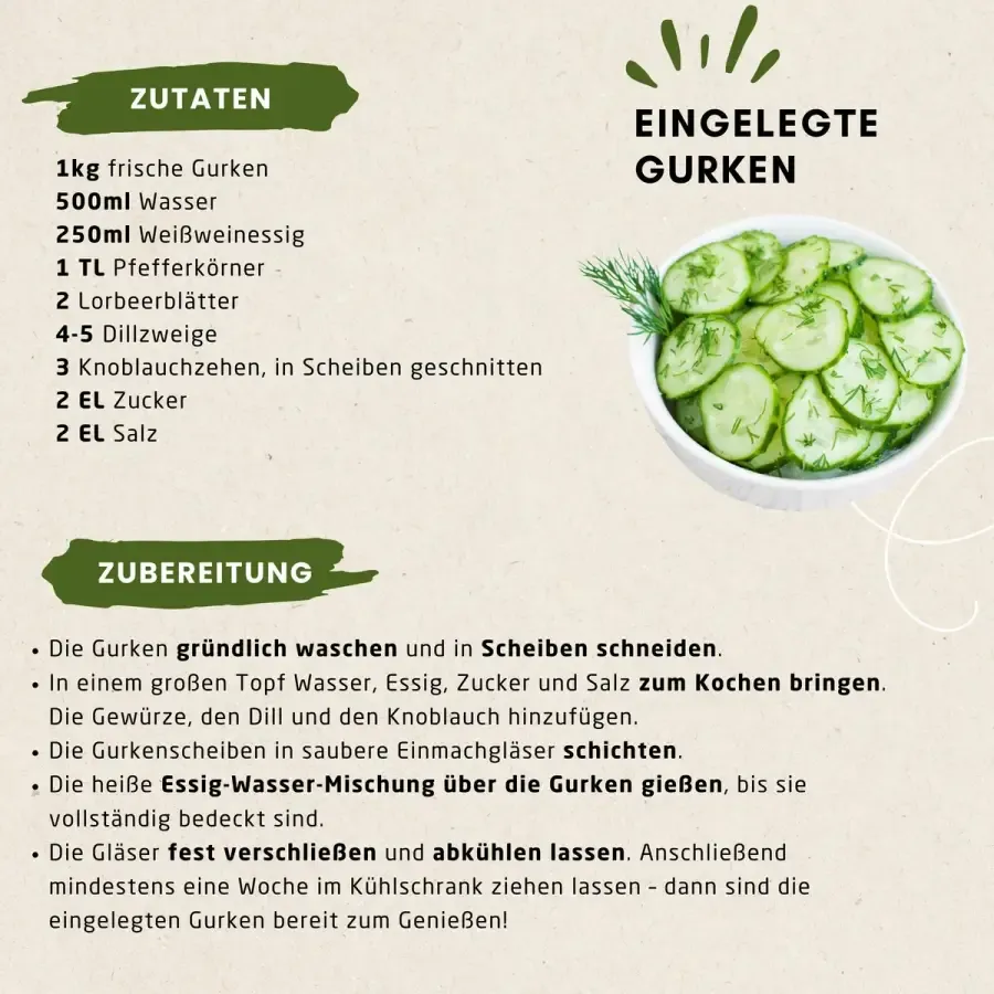 Rezept: Erfrischende eingelegte Gurken