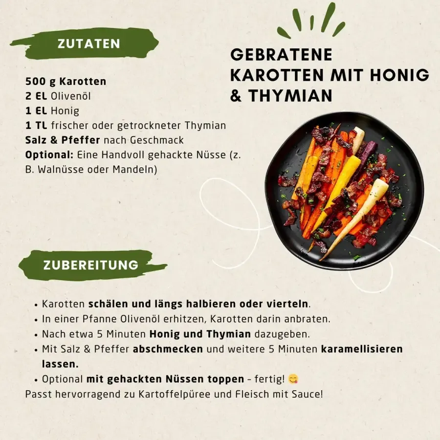 Rezept: Gebratene Karotten mit Honig & Thymian